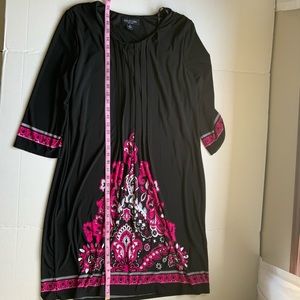 Perceptions NY Dress,Pintuck Pleat, Black Pink, Stretch,3/4 Sleeve, Casual, Sz16